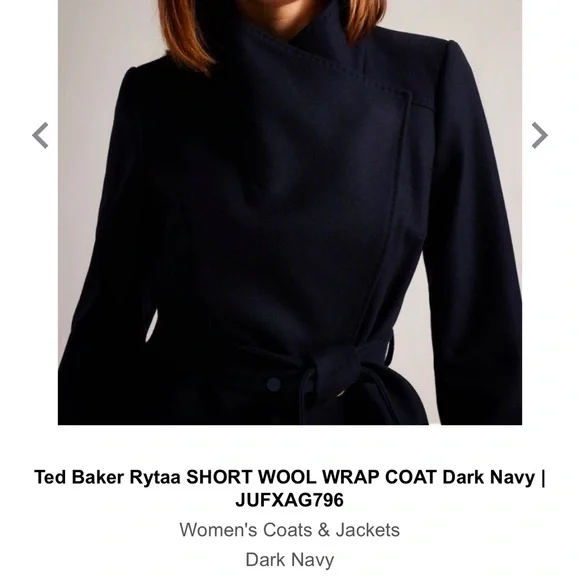 NWT Ted Baker Rytaa Short Wool Wrap Coat- Dark Navy- size 6 - Picture 7 of 10